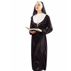 1205 Women's Traditional Adult Sister Black Robe Religious Nun Halloween Costume