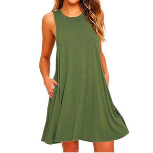 1202 Women's Summer Sleeveless O-neck Swing T-Shirt Tank Dresses Plus