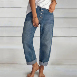 865 Women's  High Waist Wide Leg Straight Loose Mom Denim Jeans Pants Plus