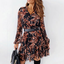 Load image into Gallery viewer, 1337 Women&#39;s V-Neck Long Sleeve Floral Print Loose Cascading Ruffle Dress Plus