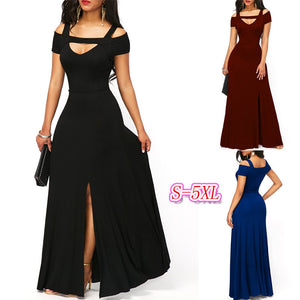 244 Belly Queen Women's Sling Off Shoulder Striped Solid Slit Party Dresses Plus