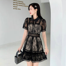 Load image into Gallery viewer, 1046 TEESMT Vintage Style Microfiber Short Sleeve Hollow Out Mesh Lace Dress