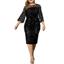 Load image into Gallery viewer, 1183 Women&#39;s Sequins Temperament Mesh Knee-Length Hollow Out Split Dress