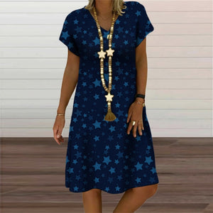 491 Gefevoqe Women's Vintage Style Short Sleeve Geometric Print Loose Dress