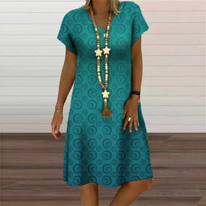 491 Gefevoqe Women's Vintage Style Short Sleeve Geometric Print Loose Dress