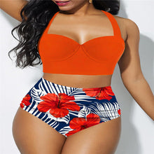 Load image into Gallery viewer, 1312 Women&#39;s High Waist Push-up Two piece Floral Swimsuit Plus