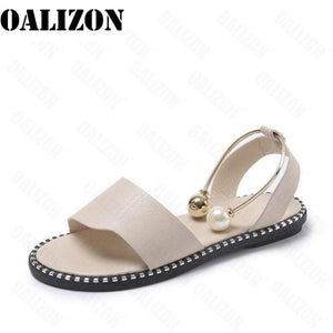 858 Oalizon Women's Beaded Pearly Slingback Flat Sandals Shoes