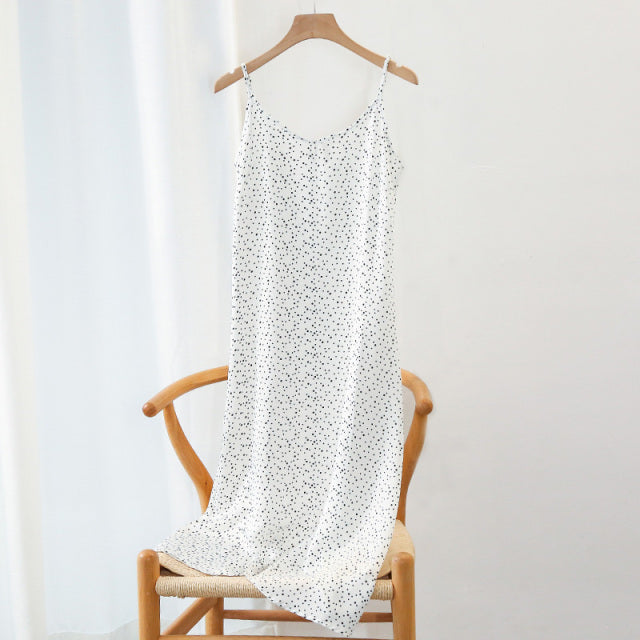 1356 Women's Satin Summer Sleeveless V-neck Print Camisole Dress Plus