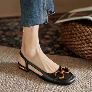 1345 Women's Elegant Office Square Heel Flat Slip-on Sandals Shoes