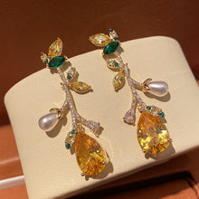 Load image into Gallery viewer, 1322 Women&#39;s Trendy Copper White Pearl CZ Yellow Dangling Earring