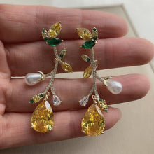 Load image into Gallery viewer, 1322 Women&#39;s Trendy Copper White Pearl CZ Yellow Dangling Earring