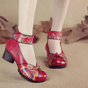 1294 Women's Casual Style Square Med Heel Ankle Strap Butterfly Shoes