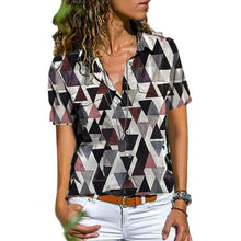 Load image into Gallery viewer, 1351 Bohemian Women&#39;s Print Turn-down Collar Short Sleeve Blouse