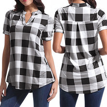 Load image into Gallery viewer, 1287 Women&#39;s Plaid Short Sleeve Cotton V-Neck Vintage Style Blouse Plus