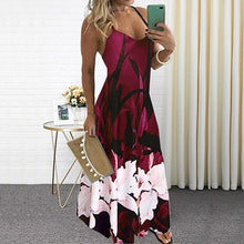 Load image into Gallery viewer, 1286  Vintage Floral Print Spaghetti Strap V-Neck A-line Silhouette Long Dress Plus