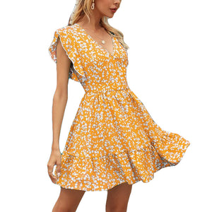 1333 Women's Summer Spaghetti Straps Flowers Print Mini Dress