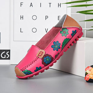 1340 Women's Flower Printed Flat Slip-on Walking Shoes Plus