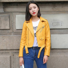 Load image into Gallery viewer, 484 Ftlzz Hot Selling Faux Leather Women&#39;s Bright Colors Motorcycle Coat Jacket