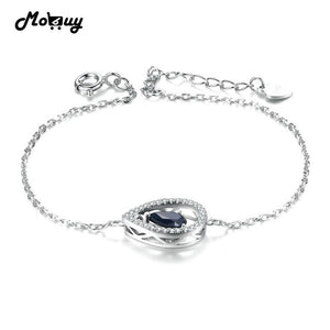 779 Mobuy 925 Sterling Silver Pear Shape Black Sapphire Gemstone CZ Accent Bracelet