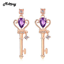 Load image into Gallery viewer, 780 Mobuy Crown Key Natural Amethyst Sterling Silver Rose 18K Gold Plated Earrings