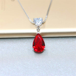 582 I&zuan Silver Sterling Ruby Topaz Gemstone Heart Water Drop Pendant Necklace