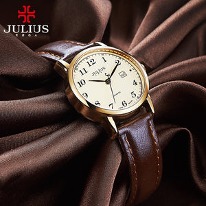 1060 Top Julius Women's Japan Quartz Hours Auto Date Leather Strap Wrist Watch