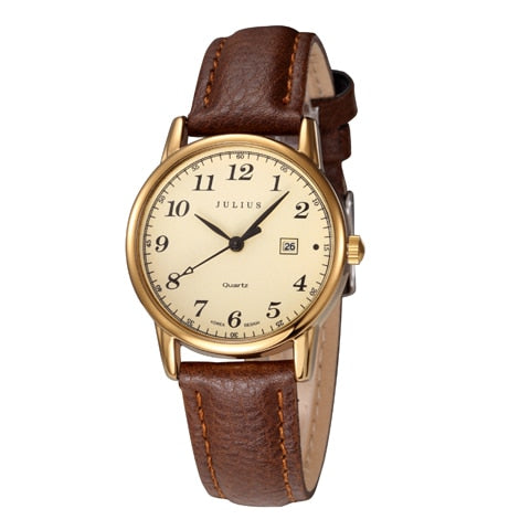 1060 Top Julius Women's Japan Quartz Hours Auto Date Leather Strap Wrist Watch