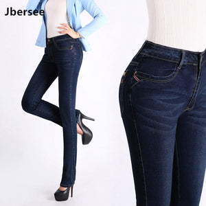 608 Jbersee Women's High Waist Winter Denim Pants Stretch Jeans Plus