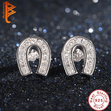 Load image into Gallery viewer, 240 Bela Silver Genuine 925 Sterling Silver Crystal CZ Horseshoe U Shape Stud Earrings