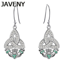 Load image into Gallery viewer, 607 Javeny 925 Sterling Silver Green CZ Irish Keltic Knot Claddagh Dangle Earring