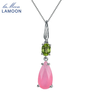 686 Lamoon Gemstone Rose Quartz Green Peridot Sterling Silver Pendant Necklace