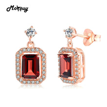 Load image into Gallery viewer, 781 Mobuy Natural Gemstone Garnet Rose Gold Over Sterling-Silver CZ Drop Earrings