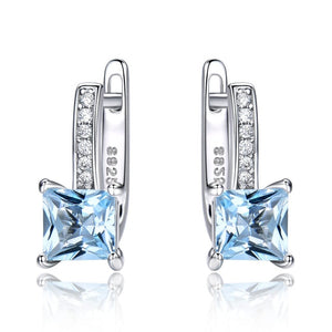 1081 UMCHO Nano Sky Blue Topaz Gemstone Solid White Gold Sterling Clip Earrings
