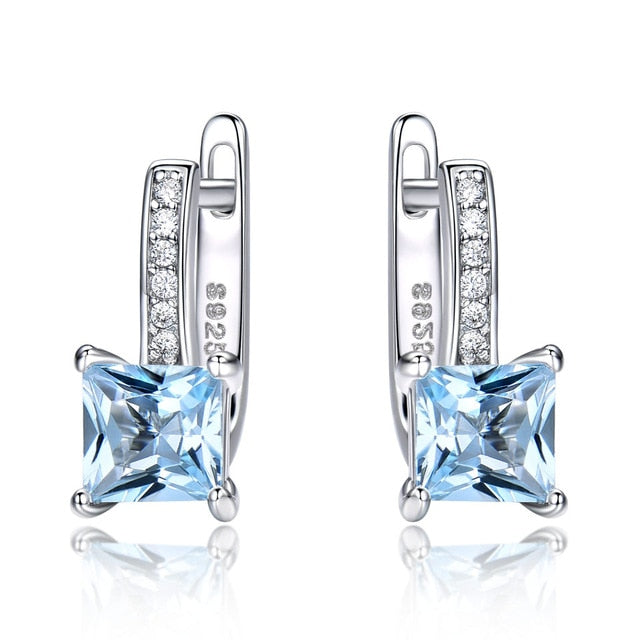 1081 UMCHO Nano Sky Blue Topaz Gemstone Solid White Gold Sterling Clip Earrings