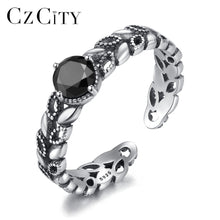 Load image into Gallery viewer, 380 CZ City Real Sterling Silver Open Rings Unique Hollow Leaves Design Cuff Ring