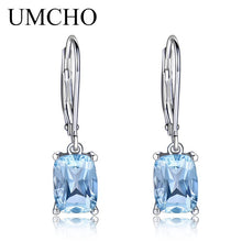Load image into Gallery viewer, 1080 UMCHO Nano Blue Topaz Gemstone White Gold Solid Sterling Dangle Earrings