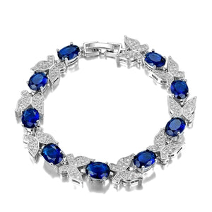 463 FCGJHW Jewelry Cut Aquamarine Gemstones CZ Accent Chain Link Bracelet