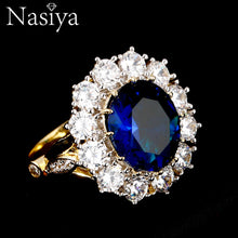 Load image into Gallery viewer, 815 Nasiya Luxury Golden Color Big Oval Sapphire Sterling Silver Gemstone Ring
