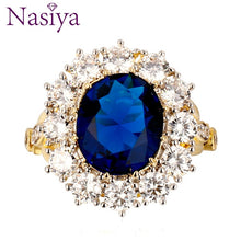 Load image into Gallery viewer, 815 Nasiya Luxury Golden Color Big Oval Sapphire Sterling Silver Gemstone Ring