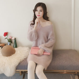 690 Lanlojer Mohair Long Lantern Sleeved Wool Pullover Top Cashmere Sweaters