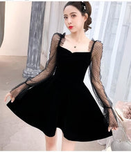 Load image into Gallery viewer, 479 FNIOEVDRS Flare Sleeve Little Black Patchwork Sheer Mesh Strapless Dress