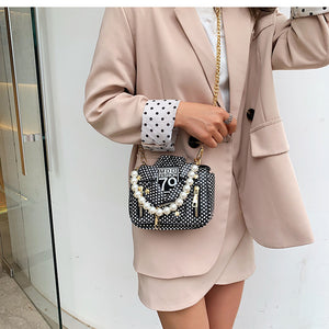 187 ANNRMYRS Women's Polka Dot Design PU Leather Pearl Handle Handbag