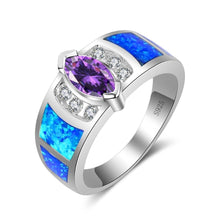 Load image into Gallery viewer, 619 Jemmin 925 Sterling Silver Crystal Geometric Blue Opal Finger Ring
