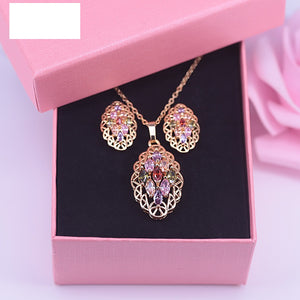921 ResinJ Marquise Crystal CZ 18K Gold Jewelry Set Stud Earrings Necklace
