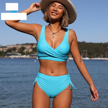 Load image into Gallery viewer, 236 Beachsissi Women&#39;s Turquoise Twist Front Drawstring Bikini Set Swimsuits