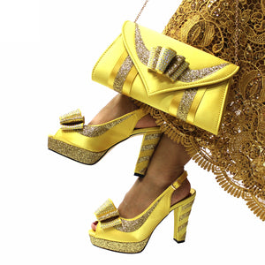 1321 New Arrivals Spring Italian Design Shoes Matching Bag Set in Yellow Plus